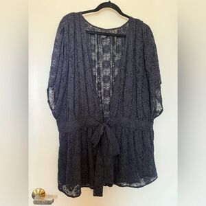 NWOT Torrid Black Lace Short Sleeve Lace Tie Waist Top in Size 3